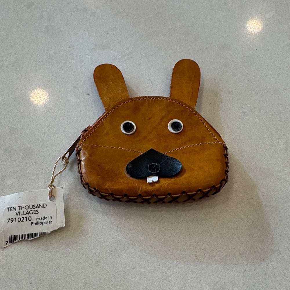 Ten Thousand villages Tan Animal Pouch money pouch